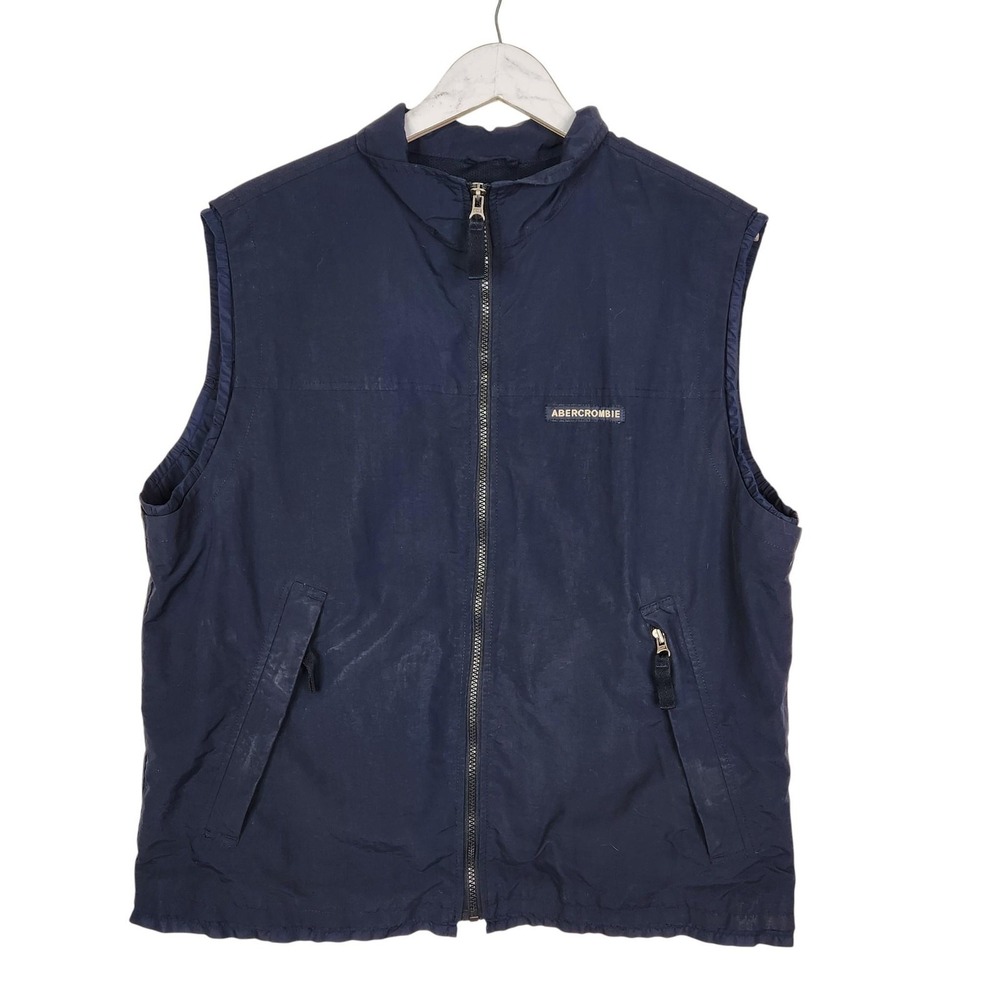 Vintage Abercrombie & Fitch Vest Mens XL Blue Windbreaker Full Zip Pockets Mesh